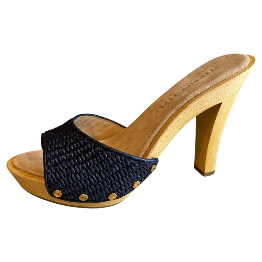 Veronica Beard Layne Raffia Slide Clog Sandals Blue 7